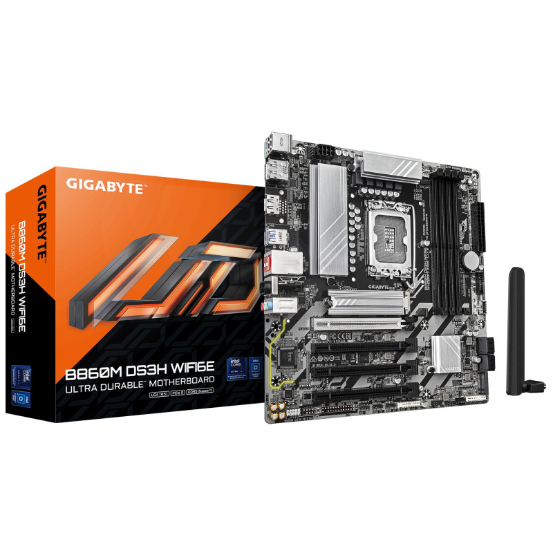 Gigabyte M/B B860M DS3H WIFI6E 1.0, Intel Â® B860, 4 x DDR5 up to 256 GB, 1x HDMI, 4 x PCI Express x16, 2 x M.2, 4 x SATA, 5x US