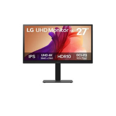 LG 27' IPS UHD 4K Monitor with 90% DCI-P3 and HDR10 support, 3840x2160, 300 nits, 5ms, Height/Pivot/Tilt/Swivel adjustable, 3-si