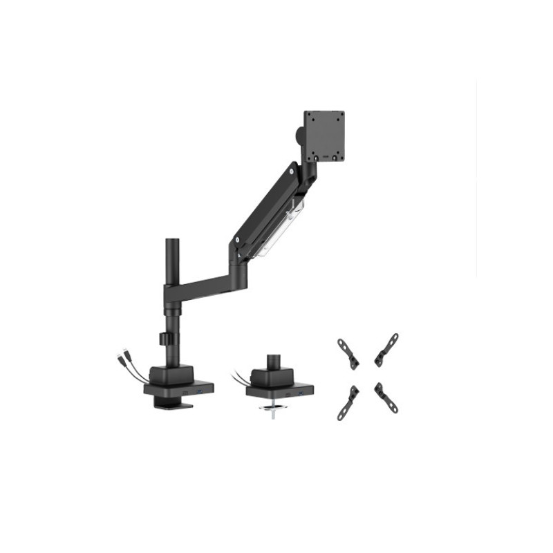 Brateck LDT80-C012UCP Super Heavy-Duty Pole-Mounted Gas Spring Monitor Arm with USB-A and USB-C Ports, Matte Black(new)