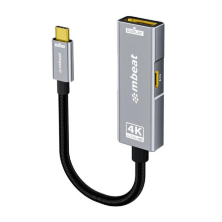 mbeatÂ® Tough Link USB-C to DP Adapter with 100W PD - Space Grey 4K (3840 x 2160) @60Hz, 2K (2560 x 1440) @144Hz, 1080p (1920 x 