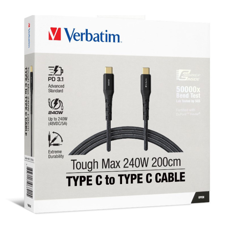 VERBATIM CABLE 240W USB-C TO USB-C 200CM