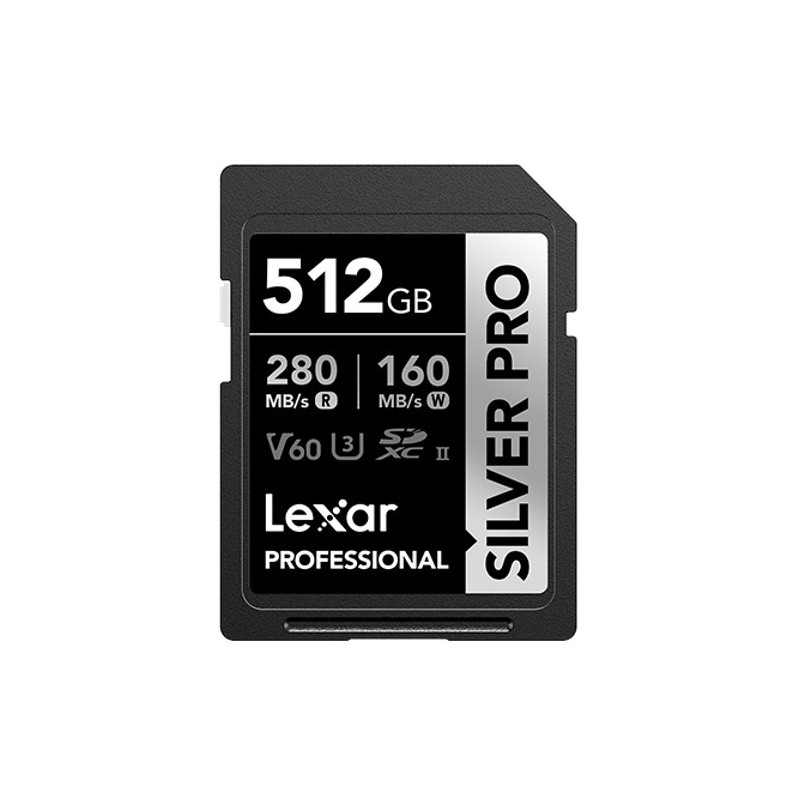 Lexar Professional SILVER PRO 512GB SDXCâ¢ UHS-II Card 512GBâC10,  UHS-II(U3), V60,  Silver Pro, up to 280MB/s read, 160MB/s 