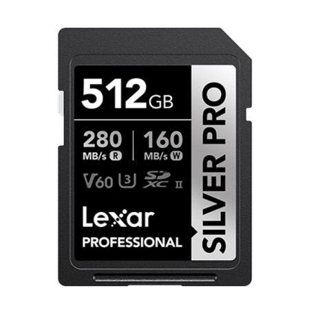 Lexar Professional SILVER PRO 512GB SDXCâ¢ UHS-II Card 512GBâC10,  UHS-II(U3), V60,  Silver Pro, up to 280MB/s read, 160MB/s 