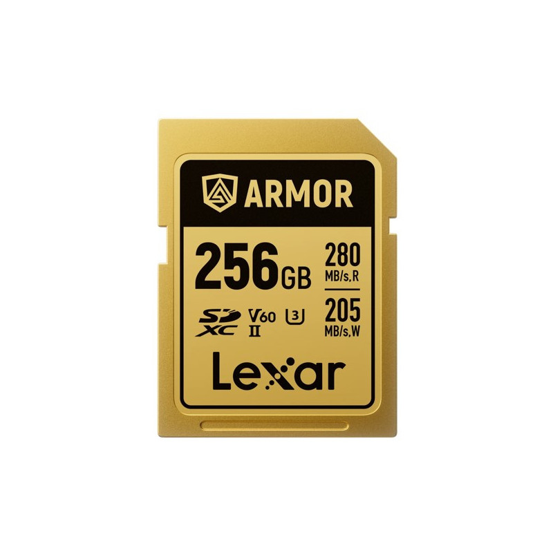 Lexar Professional ARMOR GOLD 256GB SDXCâ¢ UHS-II Card  up to 280MB/s read, up to 205MB/s write, Stainless steel, Rated IP68, 5