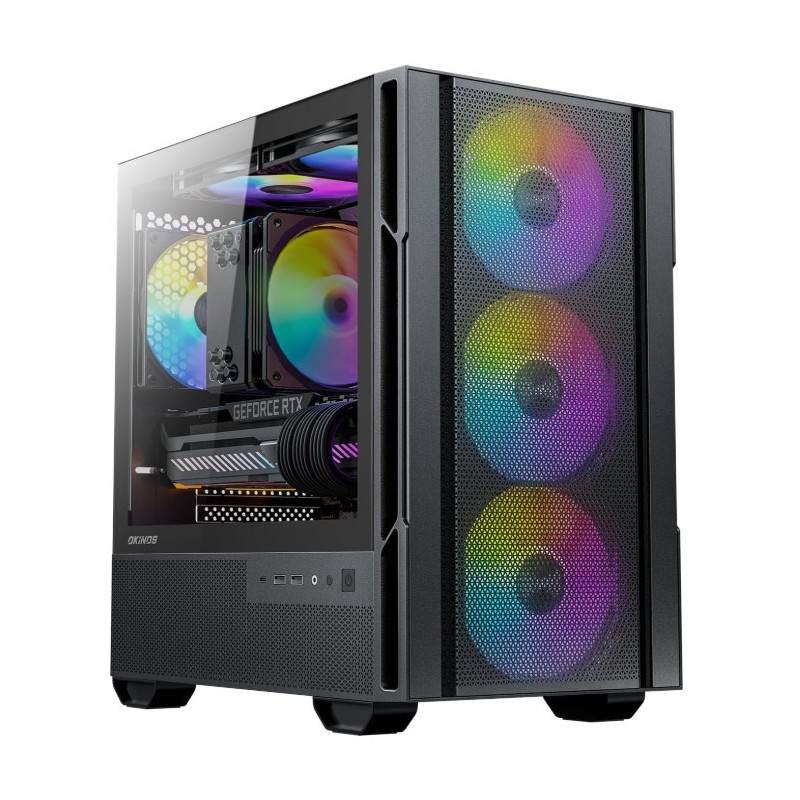 OKINOS Cypres 3 ARGB Micro ATX Case, 4 Ã 120mm ARGB Non-PWM Case Fans Pre-Installed, MATX PC Case, Temper Glass Side Panel, wit