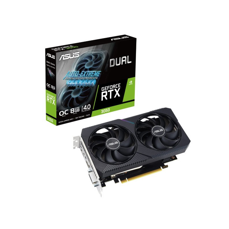 ASUS nVidia GeForce DUAL-RTX3050-8G-V2 RTX 3050 V2 8GB GDDR6 1777 MHz Boost Clock, RAM 14Gbps, Digital Max Resolution