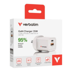 VERBATIM GAN CHARGER 2 PORT 35W USB A/C