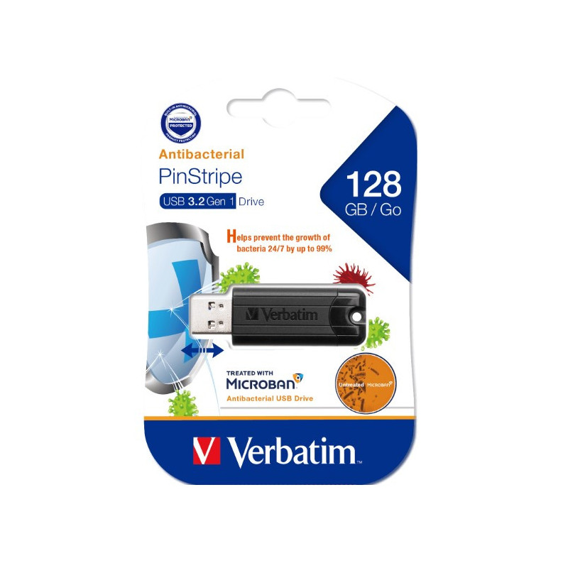 PINSTRIPE USB3.0 DRVE 128GB BLK MICROBAN