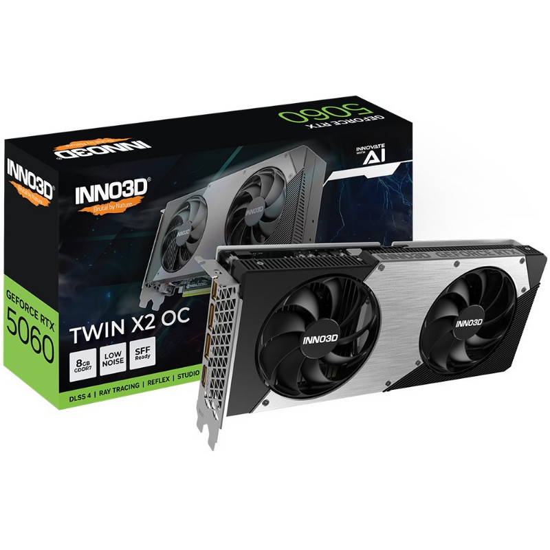 INNO3D nVidia GeForce RTX 5060 TWIN X2 OC 8GB GDDR7  2527MHz Boost Clock, RAM 28Gbps, 3xDP, 1xHDMI