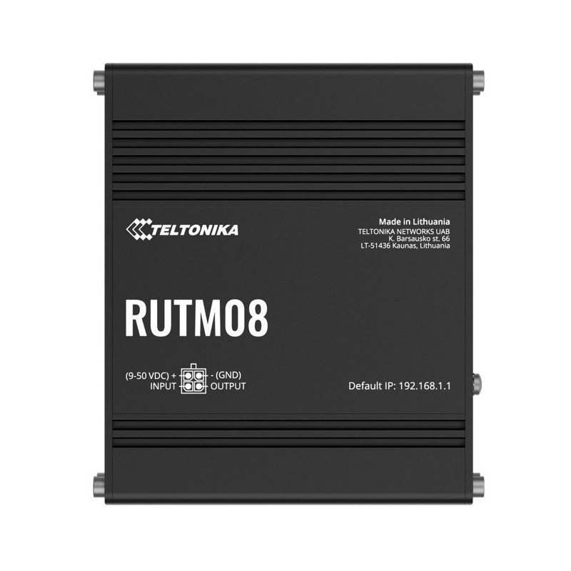 Teltonika RUTM08 Industrial Wired Router, 4 Gigabit RJ45 Ports,128 tag/port-based VLANs, PSU included