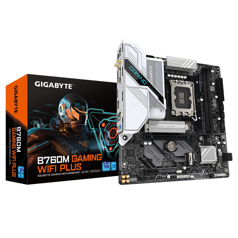 Gigabyte B760M GAMING WIFI PLUS  Intel LGA 1700 m-ATX Motherboard, 2x DDR5 ~128GB, 1x PCI-E x16, 1x PCI-E x1, 2x M.2, 4x SATA, 5