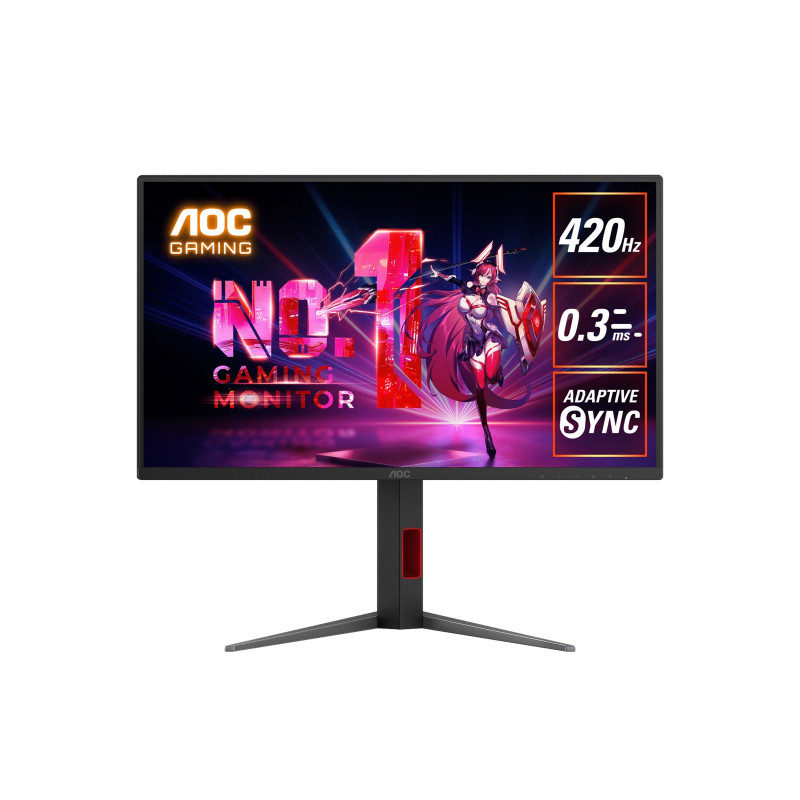 AOC 24.5' 420Hz Gaming Monitor: Fast IPS, FHD @420Hz, 0.3ms MPRT, 350 nits, sRGB 110%, DP/HDMI, height/swivel/pivot tilt, VESA m