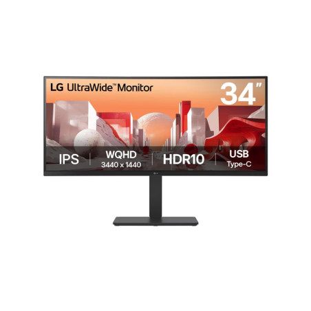 LG 34' UltraWide QHD Curved IPS Monitor with HDR10, sRGB 99%, USB-C PD 90W, RJ45, built-in speakers, and tilt/height/swivel adju