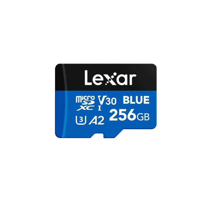 Lexar BLUE microSDXCâ¢ UHS-I Card  256GB - C10,  A2, UHS-I(U3), V30, up to 160MB/s read Vibration-proof: 10-2000Hz. Magnetic-pr