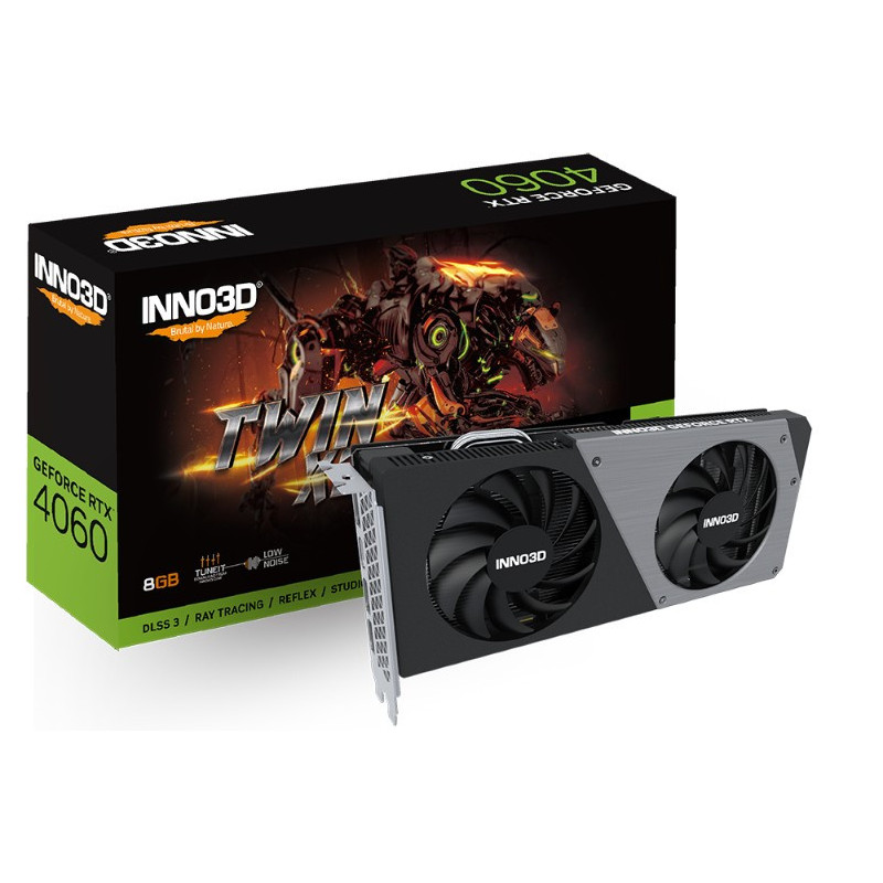 INNO3D nVidia GeForce RTX 4060 TWIN X2 V2 8G GDDR6, 2460MHz Boost Clock, RAM 17Gbps, 3xDP+HDMI, 250x118x42mm (4060)