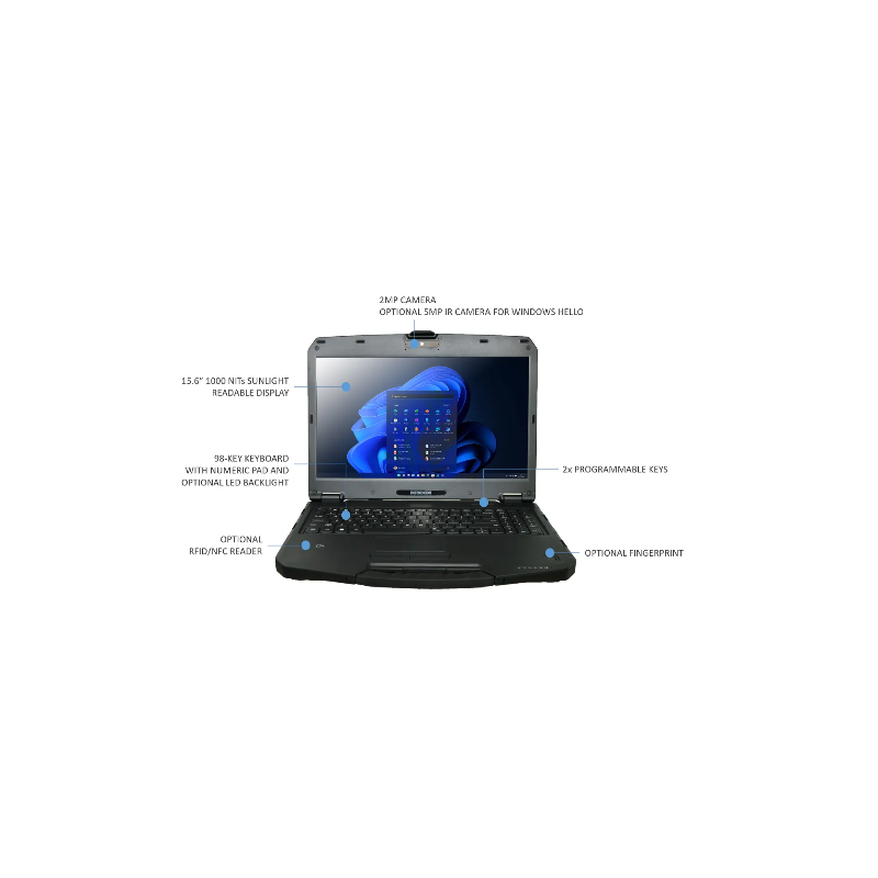 DURABOOK S15, 15' FHD, IntelÂ® Coreâ¢ i5-1235U, Windows 11, 8GB RAM, 256GB PCIe SSD,Wi-Fi 6E, Bluetooth v5.3, 2MP Front Camera,