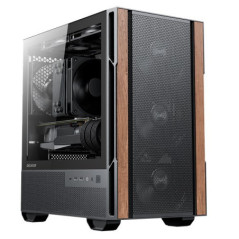 OKINOS Cypress 3 Genuine Walnut Wood MicroATX  with 4Ã120mm, USB-C, 3 Pin Non-PWM Case Fans Pre-Installed,Temper Glass Side Pan