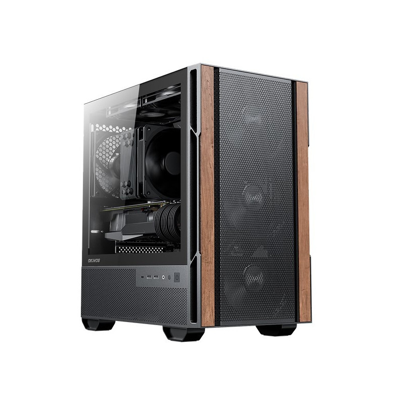 OKINOS Cypress 3 Genuine Walnut Wood MicroATX  with 4Ã120mm, USB-C, 3 Pin Non-PWM Case Fans Pre-Installed,Temper Glass Side Pan