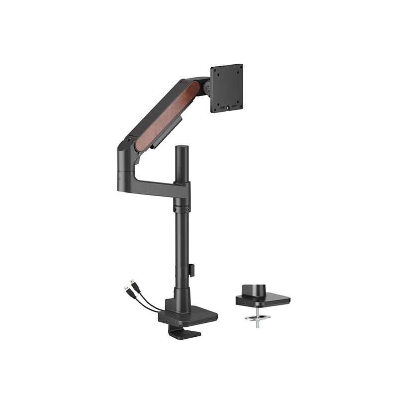 Brateck LDT81N-C012UCP Fusion Heavy-Duty Pole-Mounted Gas Spring Monitor Arm with USB-A/USB-C Ports For most 17'~49' Monitors, F