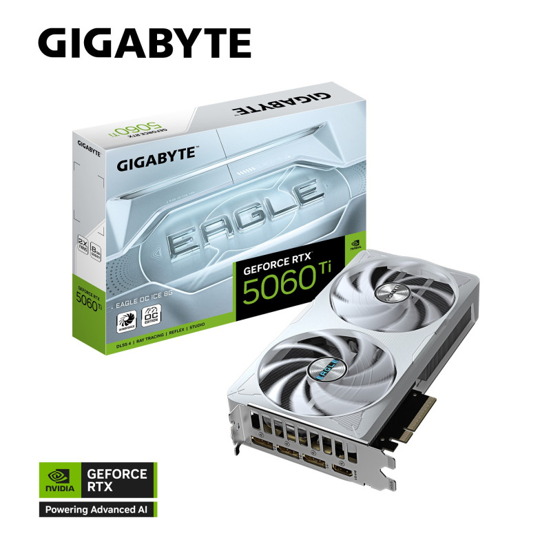 Gigabyte GeForce RTXâ¢ 5060 Ti EAGLE OC ICE 8G, 2617 MHz, 28 Gbps, GDDR7, 128 bit, PCI-E 5.0, ATX, PSU 650W, DisplayPort 2.1b *
