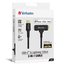 VERBATIM CABLE - 2 IN 1 120CM USB C TO C