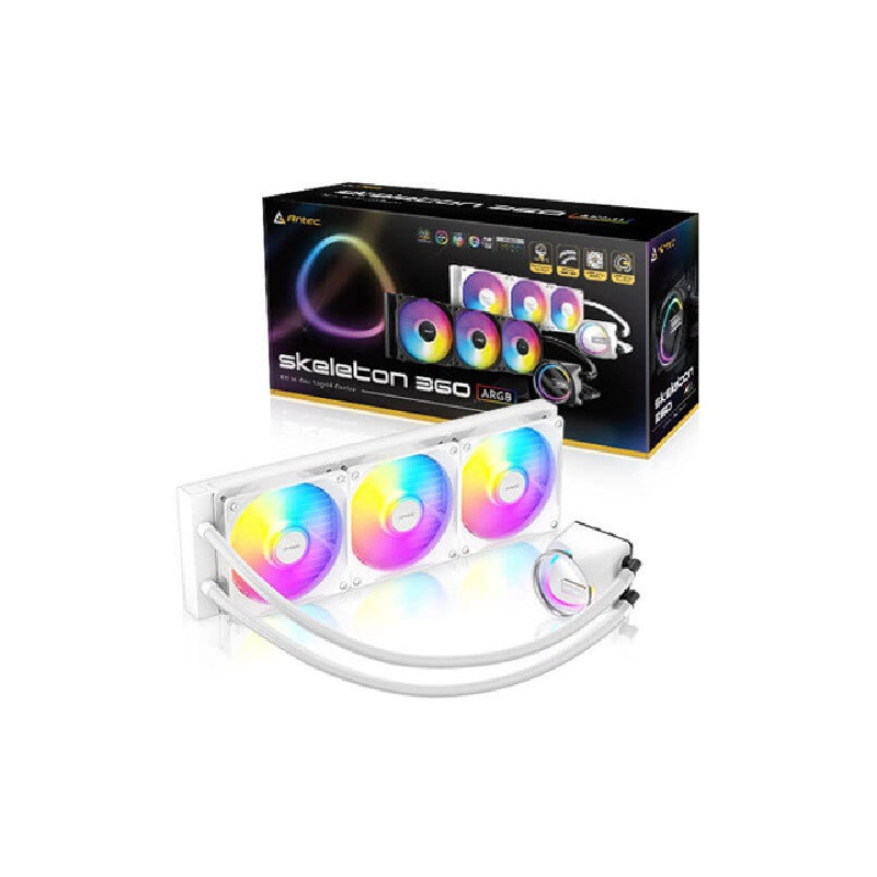 Antec Skeleton 360 ARGB-WHITE, All-in-One Liquid Cooler, 360mm, PWM ARGB fans, 2000RPM, 72.29CFM, â¤32dB, Intel/AMD support, al