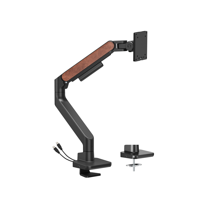 Brateck LDT81N-C012UC Fusion Heavy-Duty Gas Spring Monitor Arm with USB-A/USB-C Ports For most 17'~49' Monitors, Fine Texture Bl