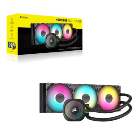 Corsair NAUTILUS 360 RS ARGB Liquid CPU Cooler, Aluminum Rad, Copper Cold Plate, PWM Fan Control, 1700 RPM, 360mm rad, 450mm Tub