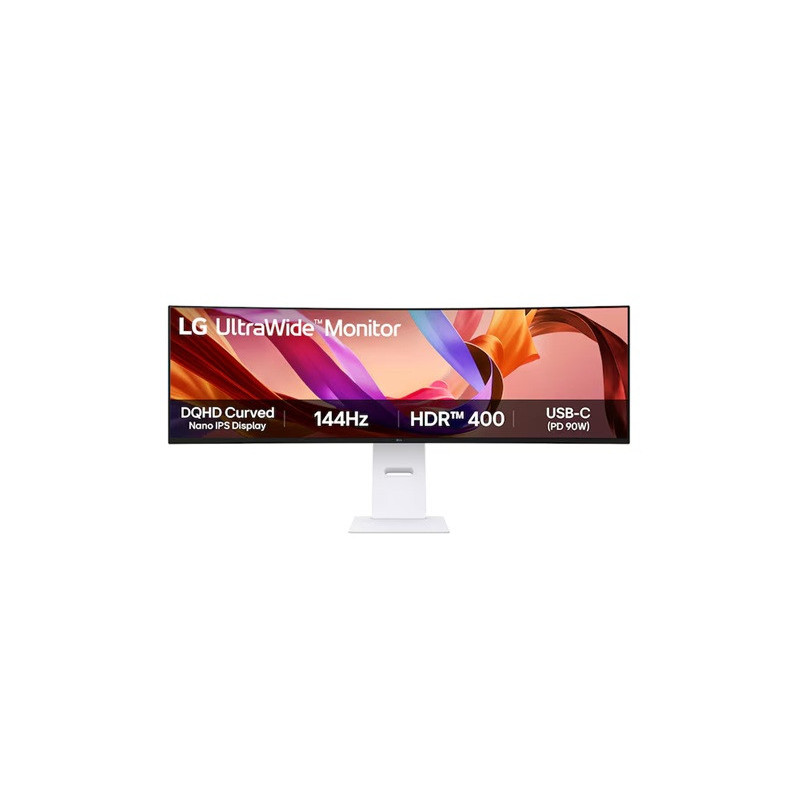 LG 49' UltraWide DQHD Curved Nano IPS Monitor with 5120x1440 resolution, 144Hz, 1ms MBR, HDR400, DCI-P3 98%, and 2x10W speakers