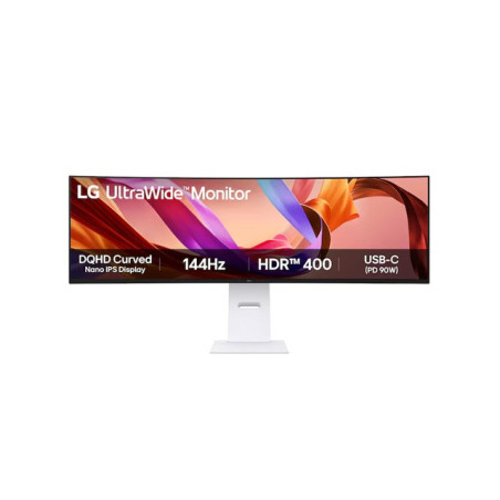 LG 49' UltraWide DQHD Curved Nano IPS Monitor with 5120x1440 resolution, 144Hz, 1ms MBR, HDR400, DCI-P3 98%, and 2x10W speakers