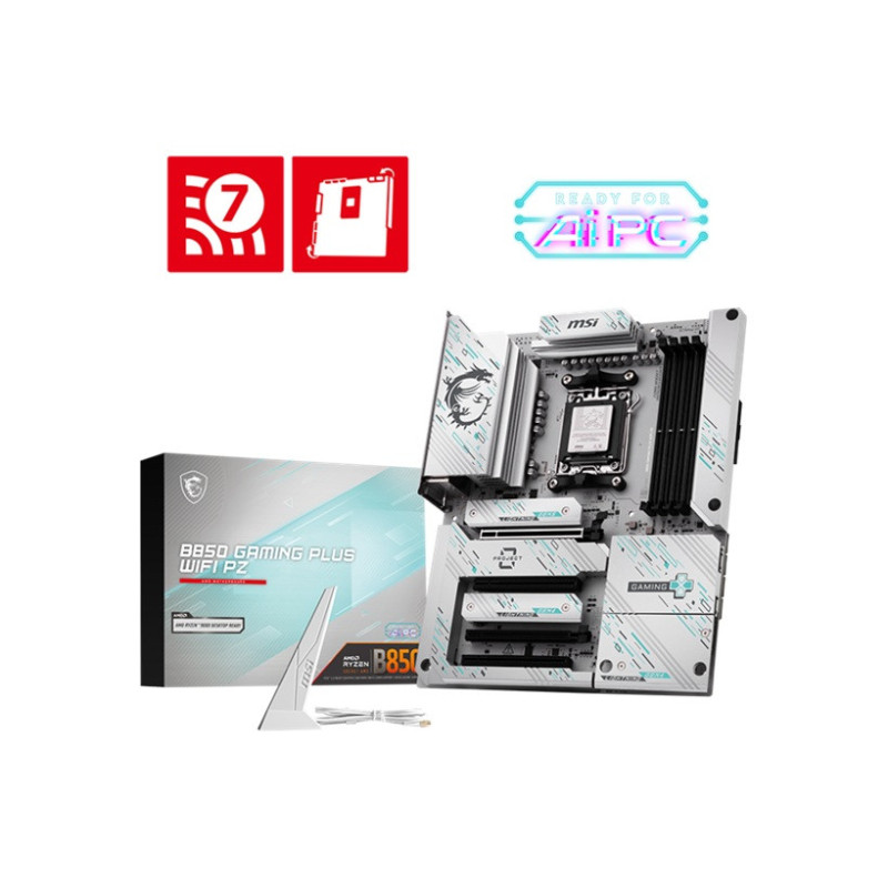 MSI B850 GAMING PLUS WIFI PZ, AMD Ryzen, 4x DDR5 256GB, 4x PCIe x16 slot, 3x M.2, 4x SATA 6G, 8x USB 2.0,  Wi-Fi 7, Bluetooth 5.