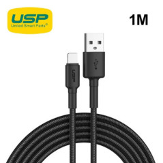 USP BoostUp Lightning to USB-A Cable (1M) Black - Quick Charge & Connect, 2.4A Rapid Charge,Durable & Reliable,Nylon Weaving,App