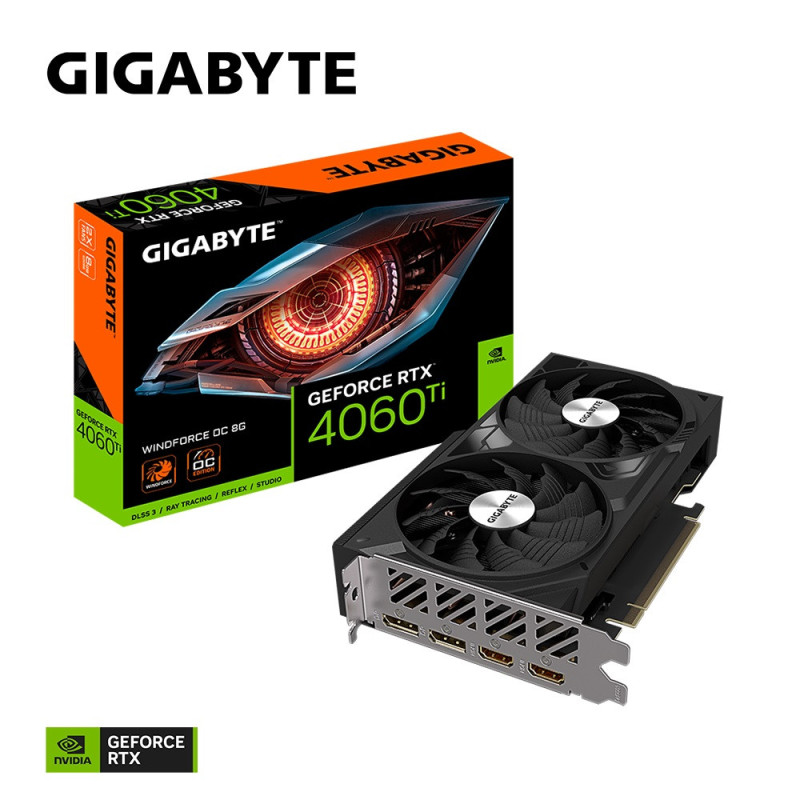 Gigabyte nVidia GeForce RTXâ¢ 4060 Ti WINDFORCE OC 8G, 2550 MHz, CUDA 4352, 18 Gbps, GDDR6, 128 bit, PCI-E 4.0, PSU 500W,Displa