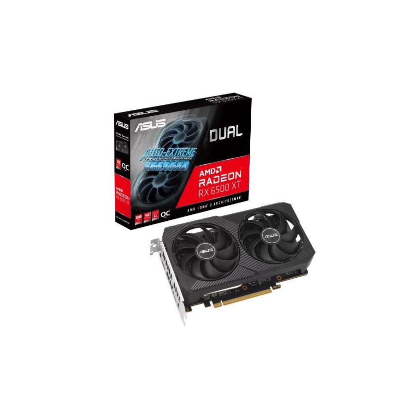 ASUS AMD Radeon DUAL-RX6500XT-O4G-V2  RX 6500 XT V2 OC Edition 4GB GDDR6 with two powerful Axial-tech fans and a 2-slot design