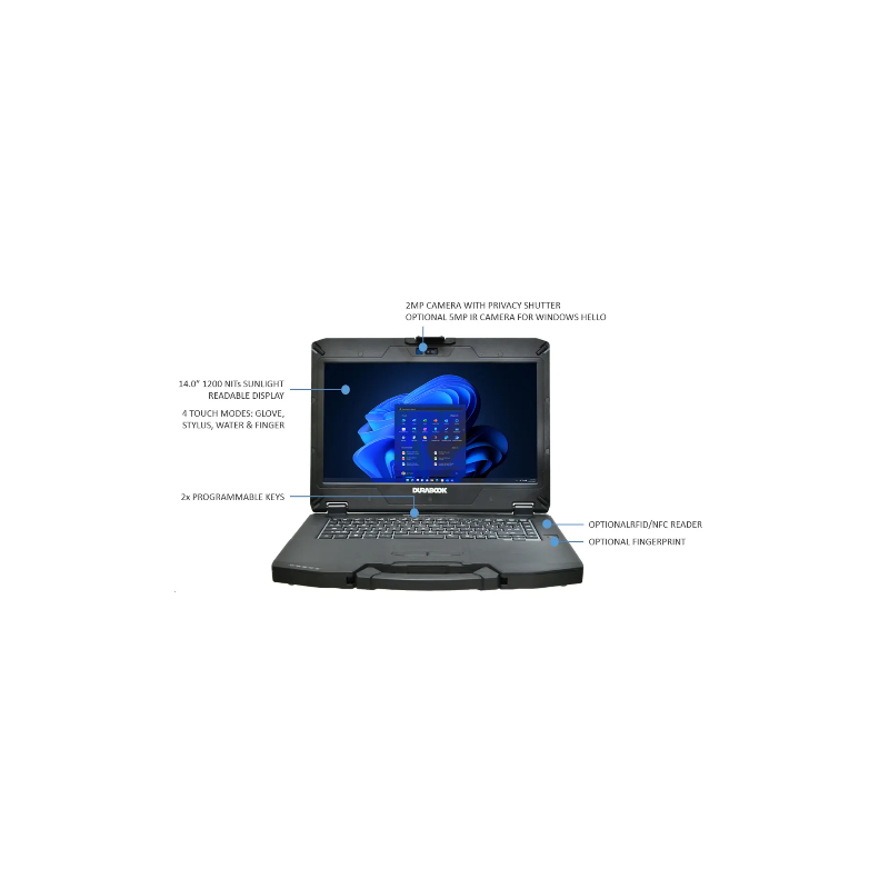 DURABOOK S14I, 14' Sunlight Readable Full HD (1000 nits), IntelÂ® Coreâ¢ Ultra 5 125U, Windows 11, 16GB RAM, 512GB PCIe SSD,Wi-