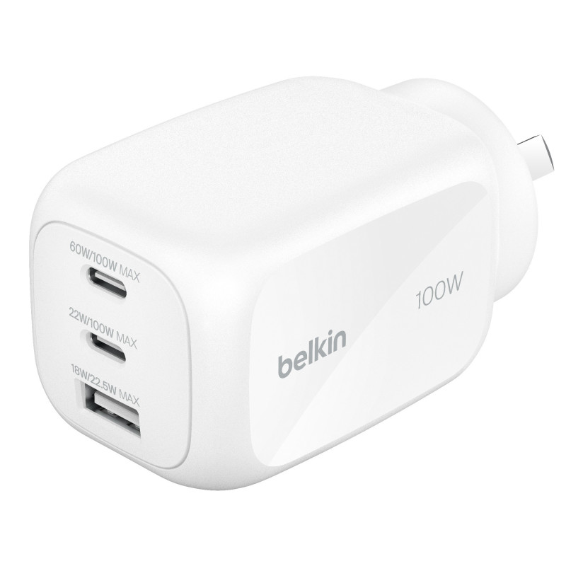 Belkin BoostCharge Pro 100W 3-Port GaN Wall Charger - White (WCH016AUWH), 2x USB-C, 1x USB-A, Compact Laptop Charger, CEW $2500,