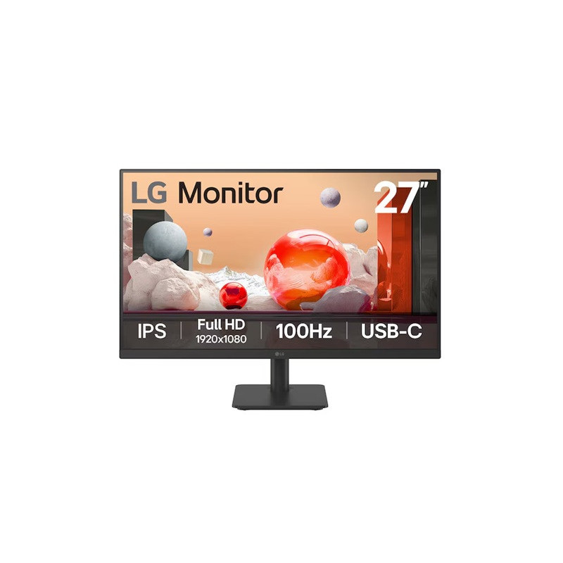 LG 27' IPS Full HD Monitor with 100Hz refresh rate, USB-C (65W PD), 3-side borderless design, Reader Mode, Flicker Safe, and til