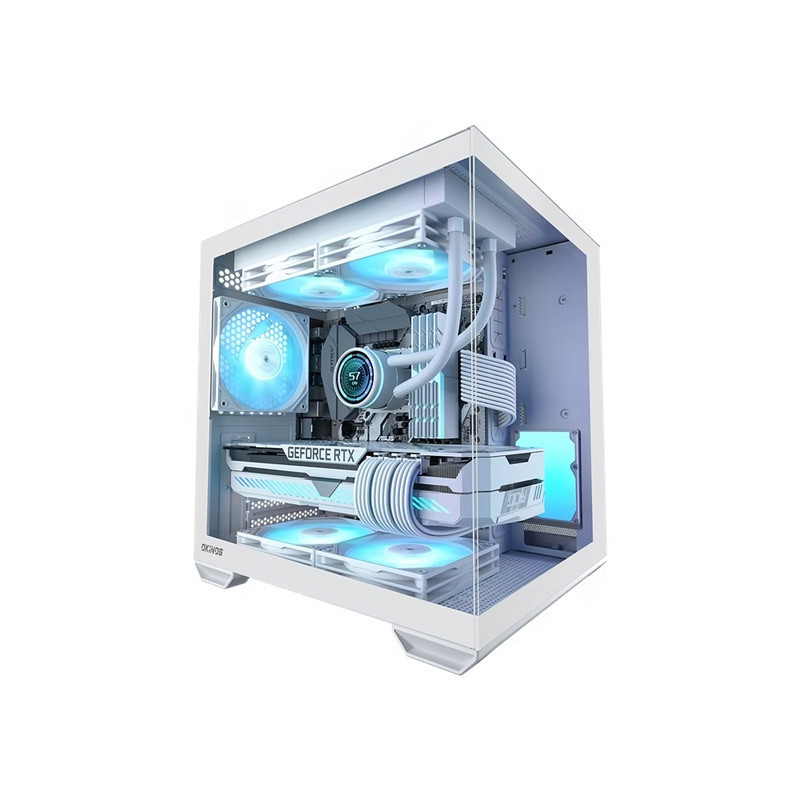 OKINOS Mirage 4 mATX ARGB Case, ARGB controller, 4x ARGB Fans. Ultimate thermal, Steel,2x USB3.0, 1x3.2 Gen2 USB-C, White Tower 