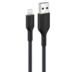 Belkin BoostCharge Pro Braided Lightning to USB-A Cable (0.15M) - Black (CAA020FQ0MBK), 2.4A/15W, 480Mbps, 350K Bends, MFI-Certi