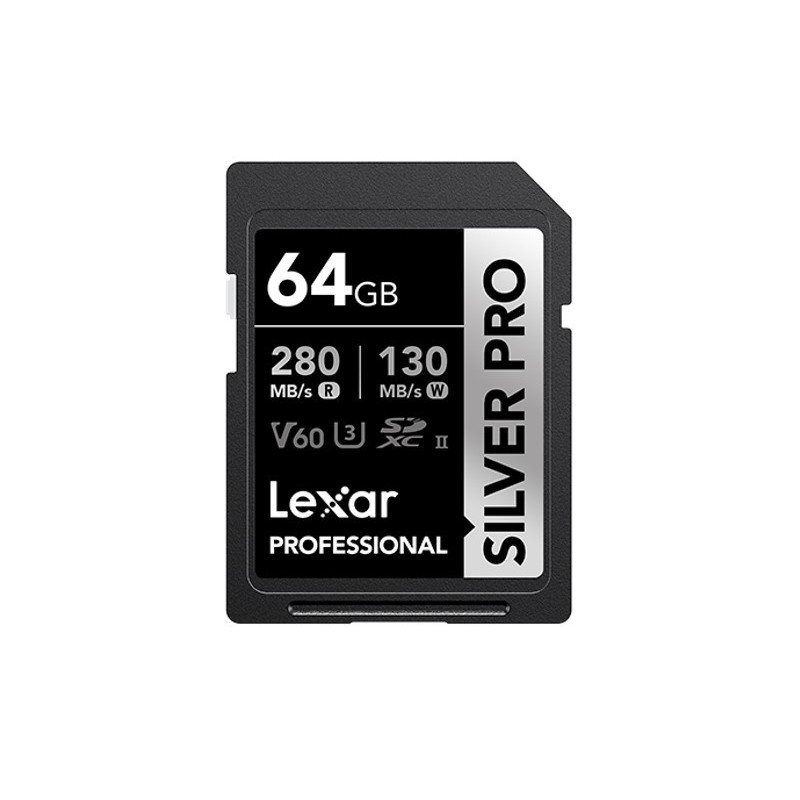 Lexar Professional SILVER PRO 64GB SDXCâ¢ UHS-II Card 64GBâC10, UHS-II(U3), V60, Silver Pro, up to 280MB/s read, 130MB/s writ