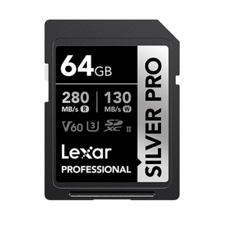 Lexar Professional SILVER PRO 64GB SDXCâ¢ UHS-II Card 64GBâC10, UHS-II(U3), V60, Silver Pro, up to 280MB/s read, 130MB/s writ