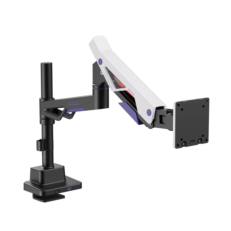 Brateck LDT95-C012UCP Atlas Neo Gaming Pole-Mounted Monitor Arm with USB-A & USB-C Ports For most 24'~57' Monitors, Matte Black 