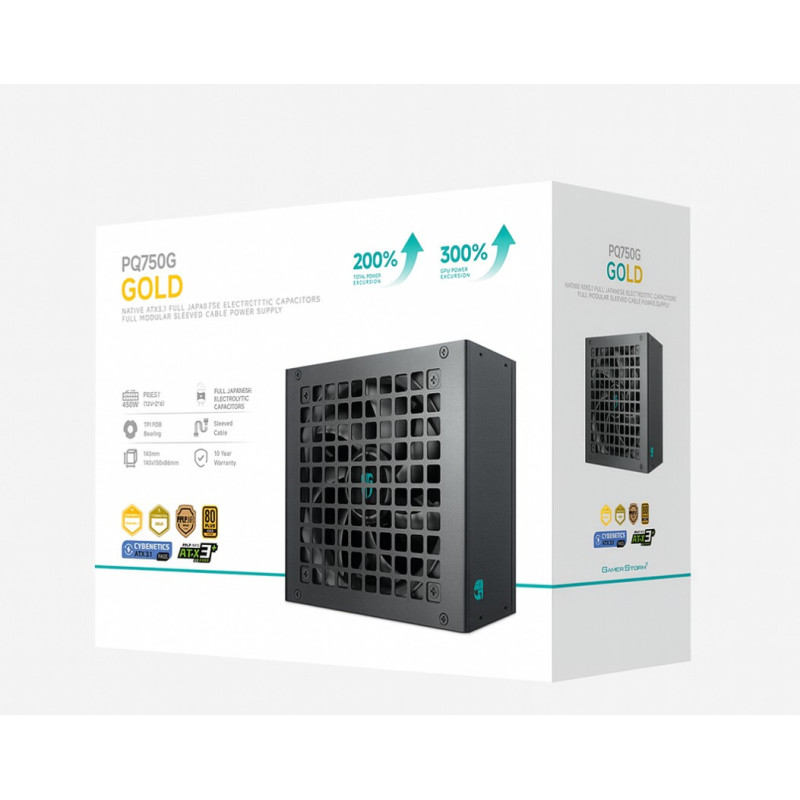 DeepCool PQ750G 750W Gamer Storm 80+ Gold/Cybenetics Fully Modular ATX Power Supply 120mm Fan, Japanese Capacitors, DC to DC, AT