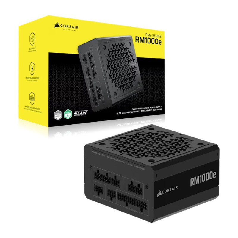Corsair RMe Series RM1000e Fully Modular Low-Noise ATX Power Supply (AU), Cybenetics Gold, ATX12V 3.1, 2x PATA, 2x EPS, 6x SATA,