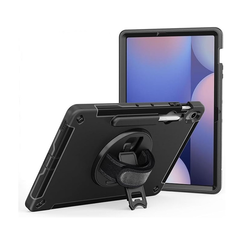 USP Rugged Samsung Galaxy Tab S10 FE+ (13.1') Case Black -  Built-in-Kickstand, Adjustable Hand Strap, Pen Holder, DropProof, Sh