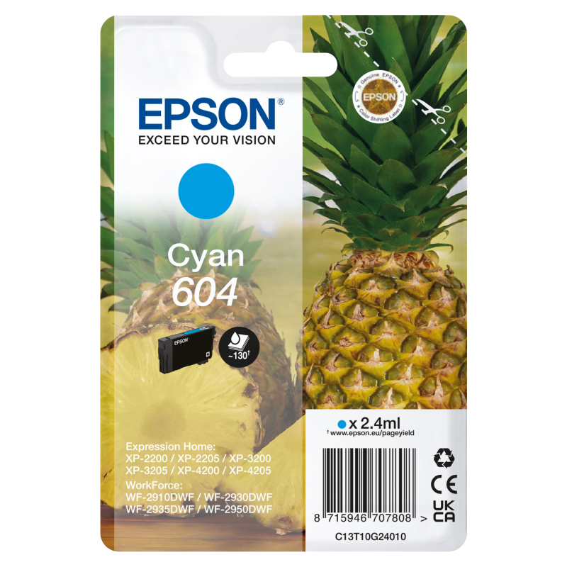 EPSON 604 STD CYAN INK XP-2200 XP-3200 XP-4200 WF-2910 WF-2930 WF-2950