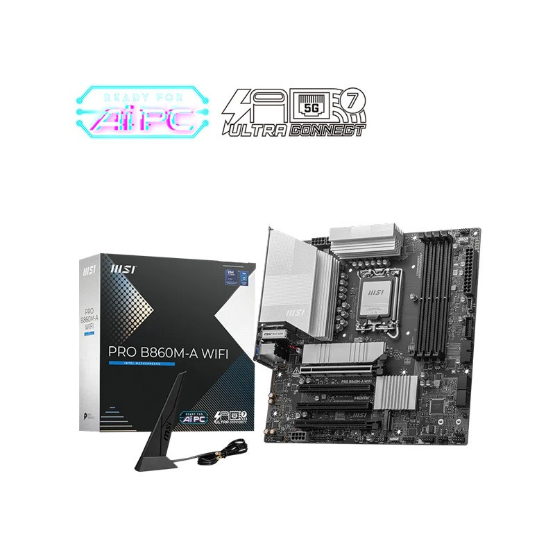 m-ATX Motherboard:LGA1851 INTEL B860, 4x DDR5 256GB, 1x HDMI, 4x PCI-E x16 slot, 3x M.2, 4x SATA, 6x USB 2.0, Intel® Wi-Fi 7