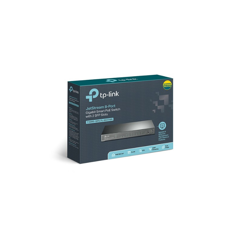 TP-Link JetStream 8-Port Gigabit Smart PoE+ Switch with 2 SFP Slots, 5-Year WTY-(TL-SG2210P)