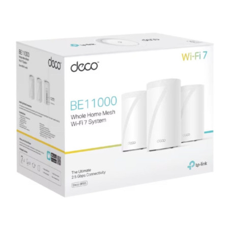 TP-LINK DECO BE65 MESH WI-FI SYSTEM, BE11000, TRI-BAND, 3-PACK, 2.5 Gbps(4), ANT(4), 3YR W