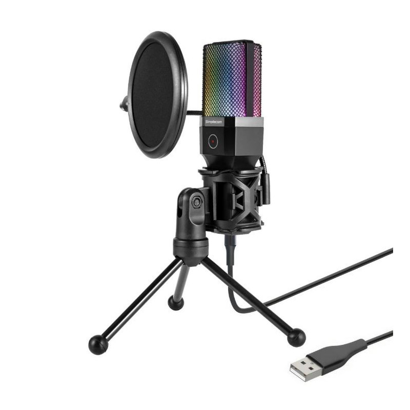 USB Cardioid Condenser Microphone Gaming RGB Lights with Tripod & Pop Filter